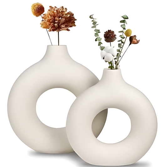 Round Hollow Ceramic Vases (Set of 2)