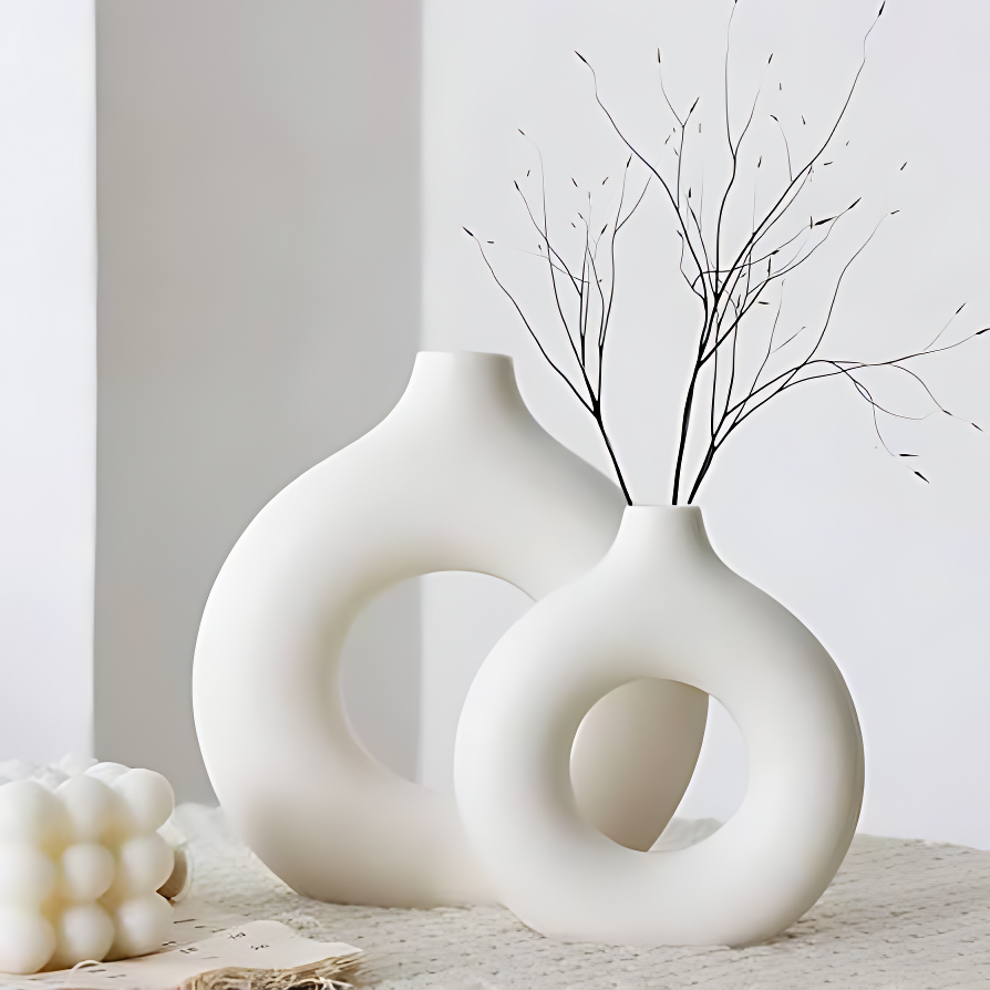 Round Hollow Ceramic Vases (Set of 2)