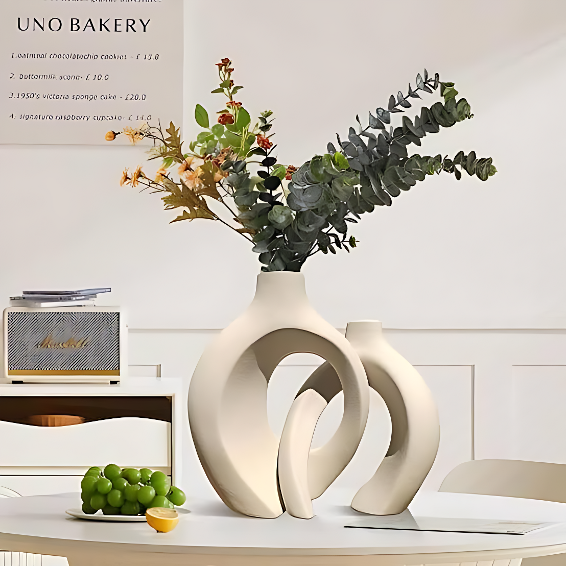 White Sculptural Double Loop Vase